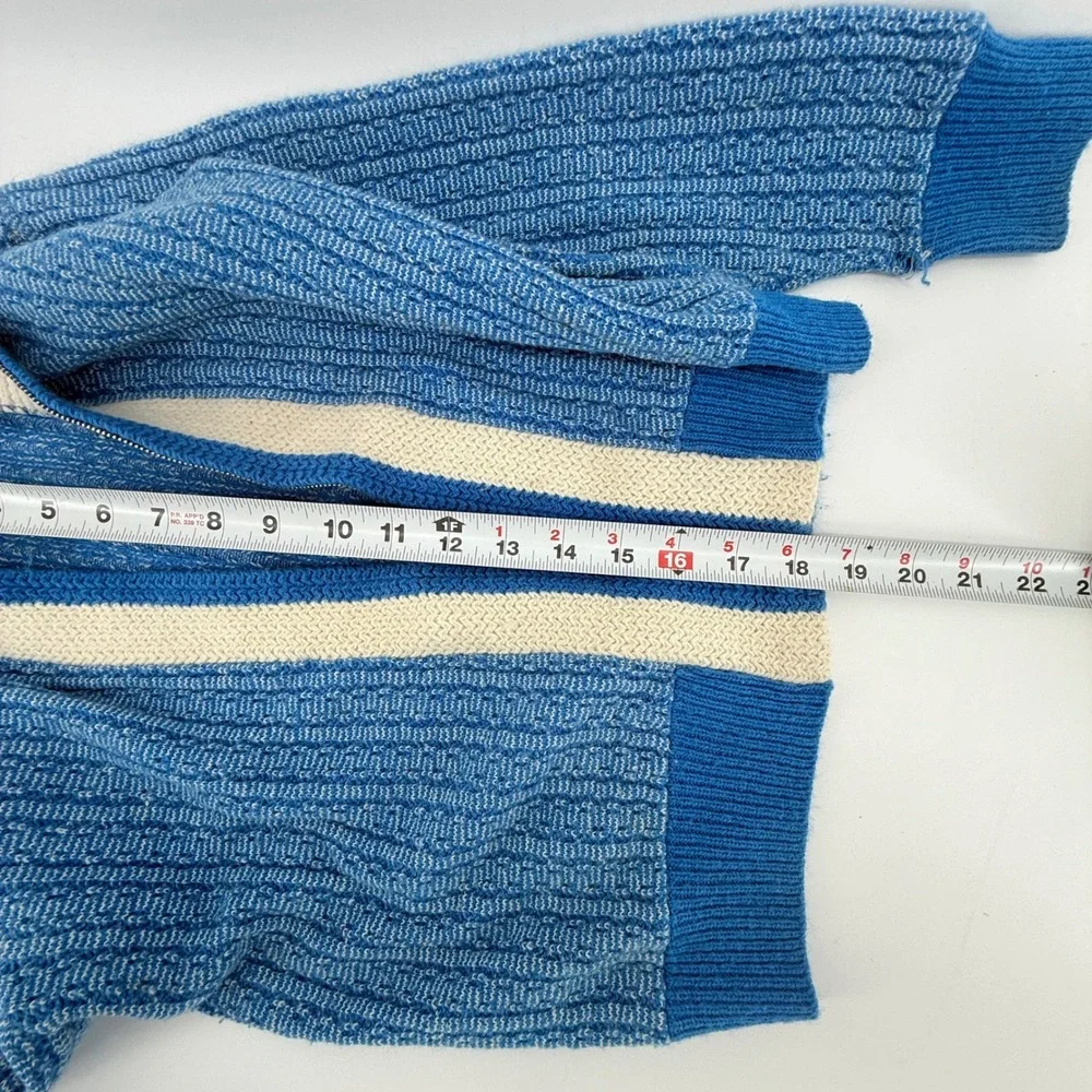 Vintage Brent Jr. Blue Knit Sweater Jacket Retro Style Youth Size 12 *see pics*‎